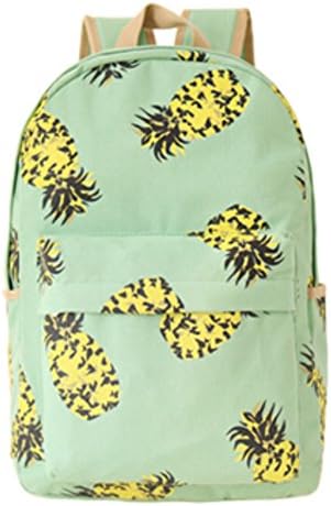 Fresh Canvas Women Backpack School Bag Back Pack Schoolbag Bagpack Mochila Fruit Pineapple Wholesale (Light Green)