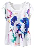 Futurino Women's Summer Colourful Ink Pit Bull Dog Print Loose Sleeve T-Shirt