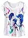 Futurino Women's Summer Colourful Ink Pit Bull Dog Print Loose Sleeve T-Shirt