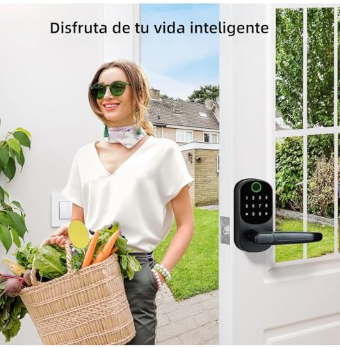 TEKXDD Cerradura Inteligente 6 en 1 -【0,5S Reconocimiento Desbloqueo】con Huella Dactilar, APP, Contraseña, Tarjeta IC, Llave, Desbloqueo remoto, Recordatorio de Batería Baja, Contraseña Anti-Espionaje
