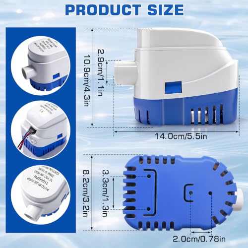 KAOLALI Automatic Bilge Pump 12 V 1100GPH, 29 mm, Marine, Submersible | Electric Floating Switch for Boats, Boats, Ponds, Pools, Yachts