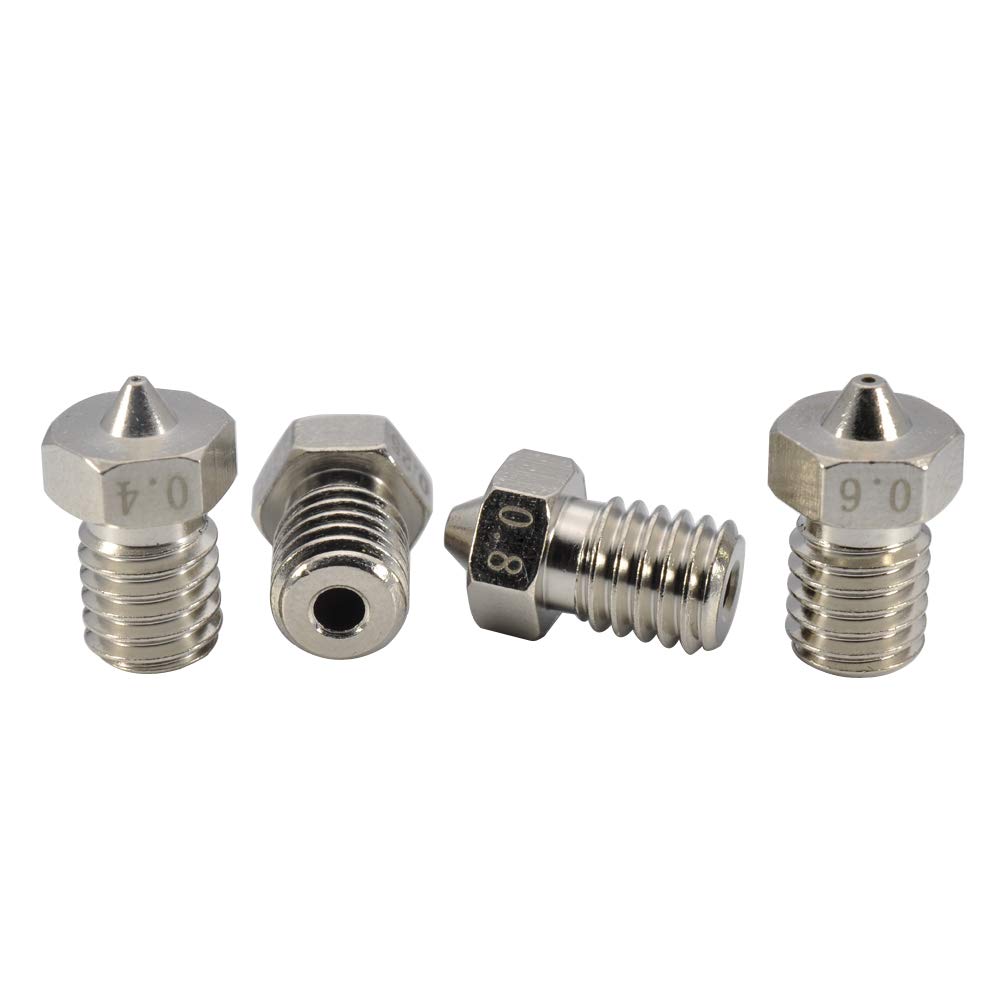 Upgrade 3D Printer Plated Wear Resistant M6 Thread Brass Nozzle Pack 0.25-0.8mm for 1.75mm V6 Hotend Titan Aero Extruder Prusa I3 MK3 MK3S Anycubic I3 Mega 3D Printer (1x0.25+1x0.4+1x0.6+1x0.8)
