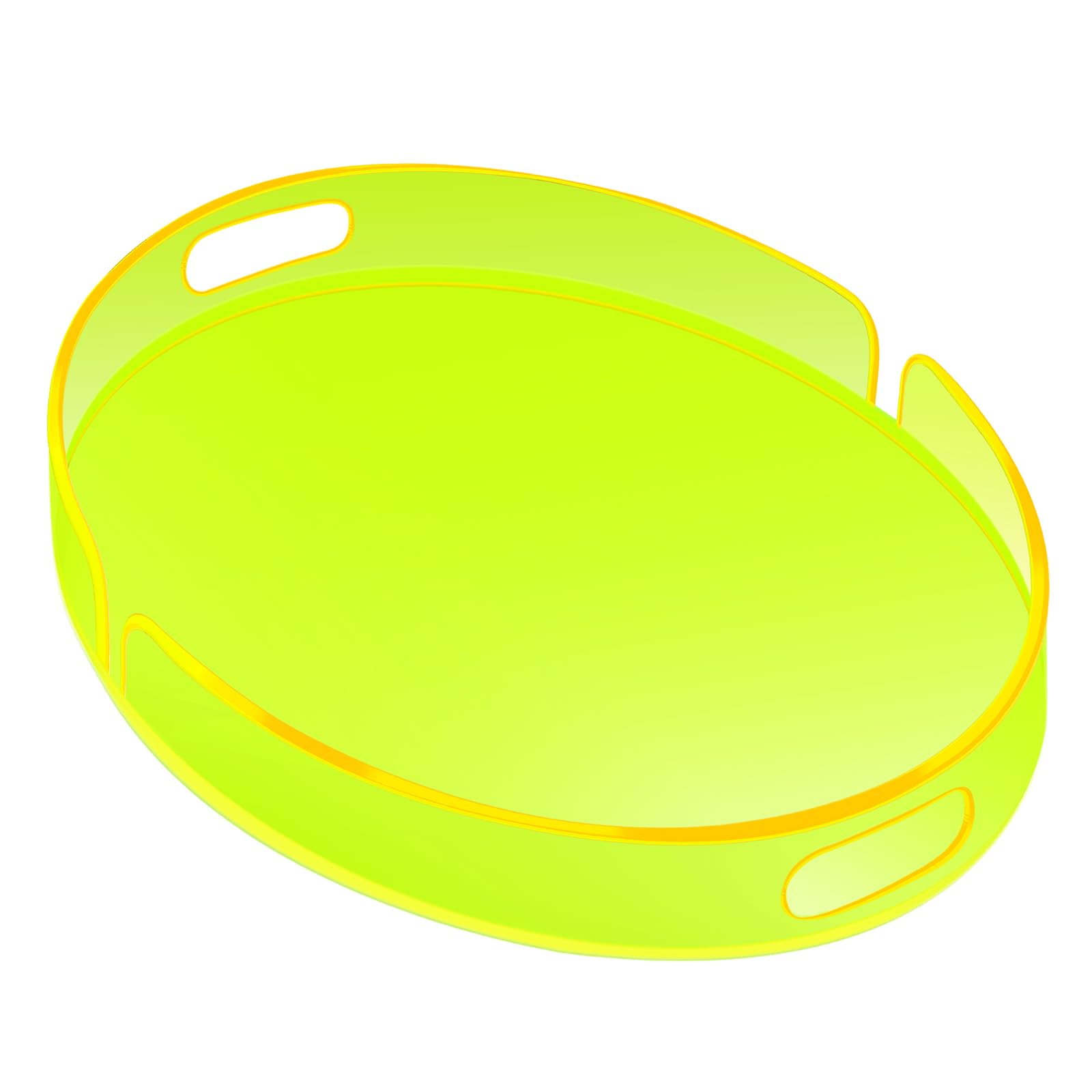 Photo 1 of Acrylic Serving Tray with Handles Large Decorative Ottoman Tray 17x13'' Round for Bathroom Food Coffee Fruit Snack Tea Dinner Living Room, Neon Green