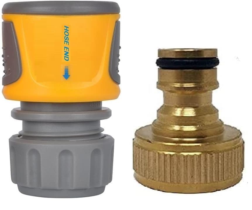 Simply Products Soft Grip Quick Connect Hose End Connector With 3/4" Brass Tap Adaptor Fitting For Garden Taps
