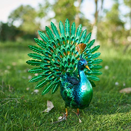 Chisheen Solar Peacock Statue Metal Yart Art with Solar Light Outdoor Garden Statues and Sculpture