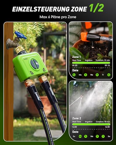RAINPOINT Irrigation Computer WLAN 2 Outputs Without Antenna Gateway, Must Be Used with HWG023/HWG040 Gateway (2.4GHz WiFi), Brass Inlet and Outlet, IP65 Watering Timer for Garden
