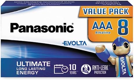 Panasonic EVOLTA AAA batteries, pack of 8 alkaline batteries, AAA Micro LR03, plastic-free packaging, 100% recyclable, 1.5 V