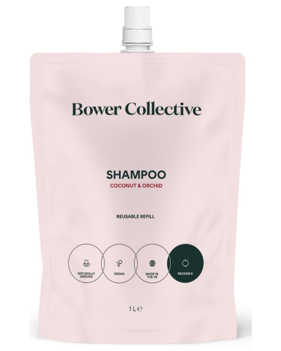 Bower Collective Shampoo Refill | Moisturising Natural Shampoo For All Hair Types | Vegan and Eco Friendly | Coconut & Orchid, 1 Litre — image 1