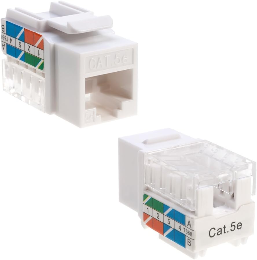 SATMAXIMUM Cat5e 45° Angled Keystone Ethernet Wall Jack Punch Down UTP 45-Degree (Easier Termination Than 90-Degree), RJ45 Slim Profile Speed Termination White (30)