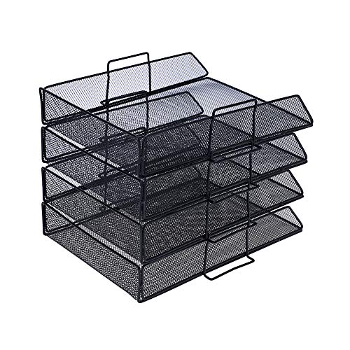 Desk Organizer - 4 Tier Stackable Letter Trays - Metal Mesh Paper Trays, Office Organizer by Delifox