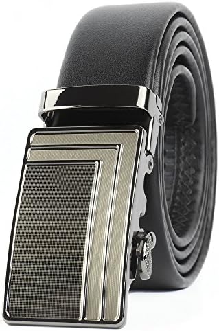 Celini Men’s Leather Ratchet Belt, Automatic Buckle, Adjustable Belt Without Holes (Up to 52" waist, 663 Black)