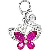 MONNEL MC610 Little Crystal Butterfly Lobster Clasp 3D Charm for Women with Velvet Bag (Hot Pink,1 Piece)