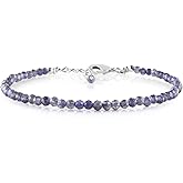 Natural Gemstone Micro Beads Dainty Bracelet Jewelry for Women Gifts For her, Birthstone Energy Crystals, Silver Plated Chain 8 inch