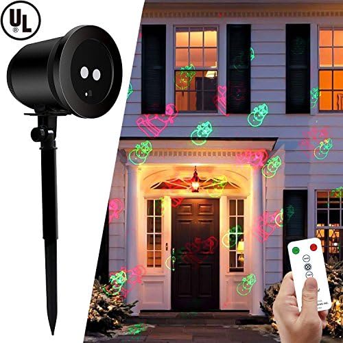 Christmas LED Kaleidoscope Rotating Projector Light Green and Red Laser Shower Weather Resistant (Snowman, Santa)