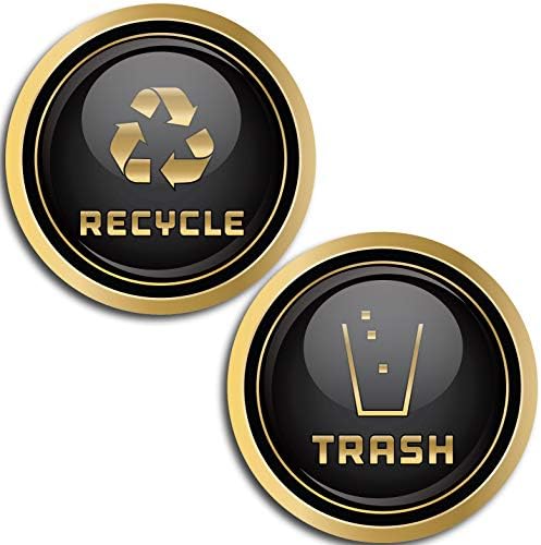 Recycle and Trash Logo Symbol - Elegant Golden Look for Trash Cans, Containers, and Walls - Laminated Vinyl Decal (X-Small - 2.75in x 2.75in, Gold)