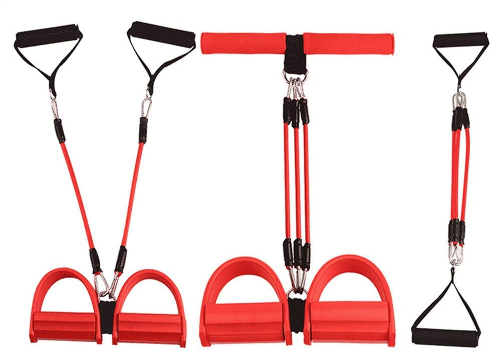 COOCI Home Exercise Elastic Sit Up Pull Rope Pedal Resistance Band with Handle, 3-Tube Fitness Tension Sit-up Exercise Equipment Yoga Body Sport Trimmer Shaper for Abdomen/Waist/Arm/Leg Stretching Slimming Training