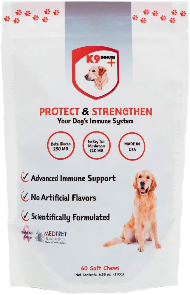 MediVet Biologics K9 Immune+ Dog Immune Support Booster - Premium Canine Supplement Vitamin Blend for Immune Health & Support - 60 Soft Chews