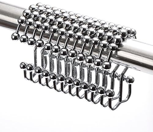 COSFY Shower Curtain Hooks Rings, Rust-Resistant Metal Double Glide Shower Hooks for Bathroom, Modern Decorative Design Shower Rods Curtains - Chrome