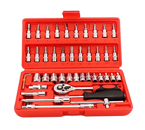 46pcs 1/4-Inch Screwdriver Socket Bit Ratchet Wrench Combination Tools Kit with Extension Bar and Storage Case for for Auto Repairing and Household
