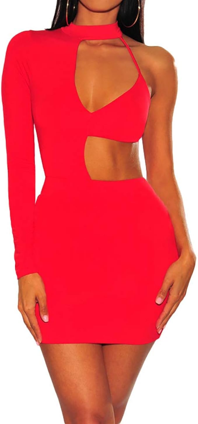 one shoulder long sleeve dress