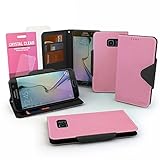 Cellto Galaxy S6 Edge Premium Wallet Case with HD Screen Protector [Reversible Magnetic Closure] Diary Cover w/ Card Slots Top Quality & Stand in Multiple Angles + Life Time Warranty - Baby Pink / Black