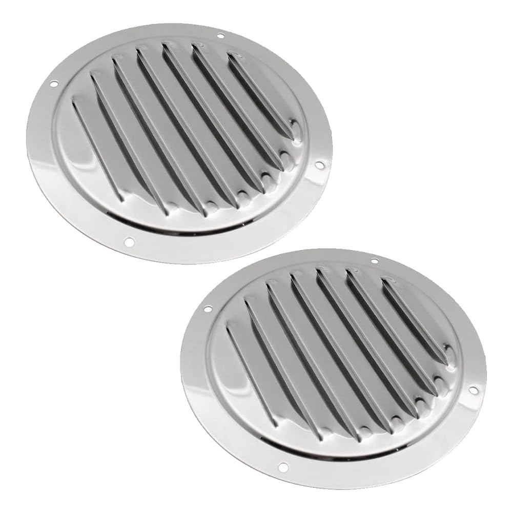 Elantoexis 2 Pcs 5Inch Round Louvered Air Vent 316 Stainless Steel Air Vent Marine Boat Vent Cover Silver