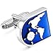 MOWOM Silver Tone Blue 2PCS Rhodium Plated Cufflinks World Map Shirt Wedding Business
