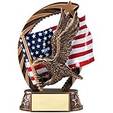 SHOP AWARDS AND GIFTS Brass Eagle American Flag Trophy | 7-1/2 Inch, Engravable, Customizable, Personalized, Patriotic, Employee Recognition, Work, Military Service