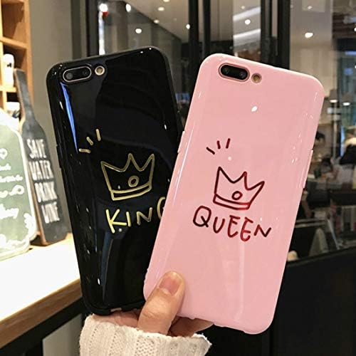 huitao htao Glossy Crown Phone Case for iPhone 6 6s Plus Letter King Queen Back Cover Soft TPU Cases for iPhone X 8 7 6S Plus Coque Pink for iPhone 7 8 Plus