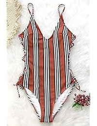 CUPSHE traje de baño de una pieza con rayas de encaje naranja y negro para dama