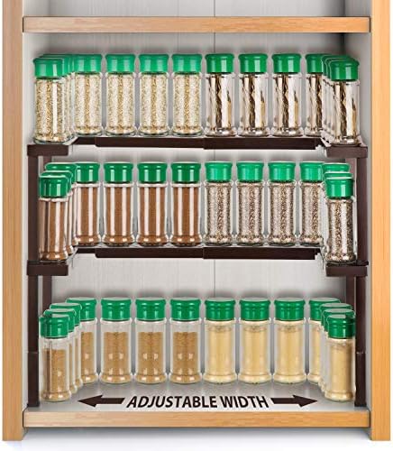 Bextsware 2 Pack Expandable and Stackable Spice Rack Organizer for Cabinet & Pantry, Adjustable Height Shelf for Spices, Medicine, Nail Polish, Metal Bronze (Bronze)