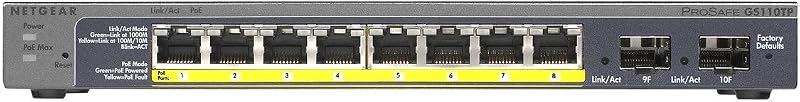 NETGEAR 8 Port Gigabit PoE Smart Switch 2 SFP Fiber Ports Network Managed