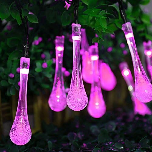 Ksleder Solar Outdoor String Lights, 16ft 20 LEDs Tear Drop Style Solar String Fairy Lights Starry Lights, for Indoor/Outdoor, Garden, Patio, Yard, Home, Christmas etc, Pink