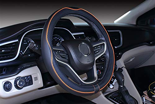2019 New Microfiber Leather Car Extra Large 17 18 19 Inches Steering Wheel Cover for Big Trucks (17.5-18, Black Orange)