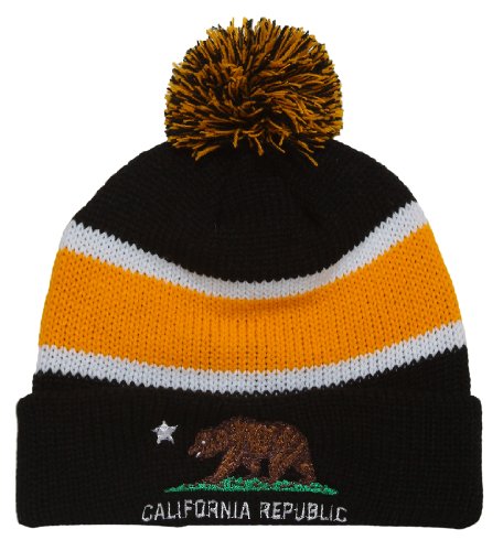 California Republic Striped Beanie w/ Pom - Black/Yellow