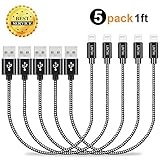 Iphone Charging Cable Braided Lightning Cable 5Pack 1FT iphone Charging for iPhoneX/8/7/7 Plus/6/6s Plus/5s/5c/5, iPad Pro/Air 2/mini 4/3/2, iPod touch/nano (Black)