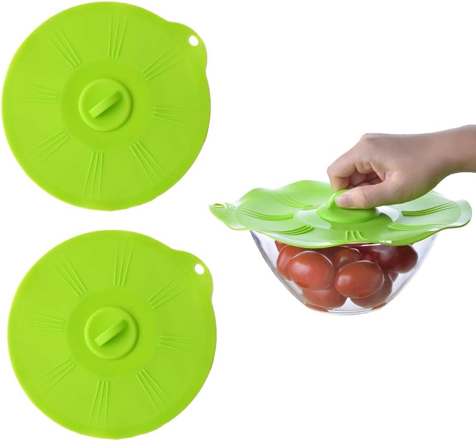 Silicone Suction Lids, Food Covers Food Storage Microwave Cover Heat Resistant Lids BPA-Free Leak-Proof for Bowls Pots Pans 2 Pack