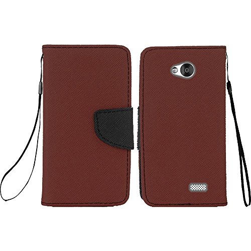 LG Tribute LS660 (Virgin Mobile) / LG Optimus F60 (Metro PCS) - Brown and Black PU Leather Wallet Pouch Magnetic Flip Cover Case + ATOM LED Keychain Flashlight