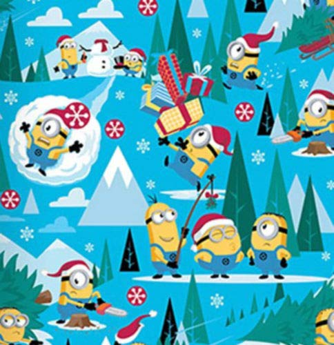 Despicable Me Minions Winter Fun Christmas Wrapping Paper Gift Wrap with Grid Lines (3.33 Feet Wide - 30 Sq Feet)