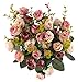 JEDFORE 21 Heads Artificial Silk Rose Dried Flowers Flower Arrangement Fake Bouquet Wedding Home Floral Decor - Pack of 2 (Pink)