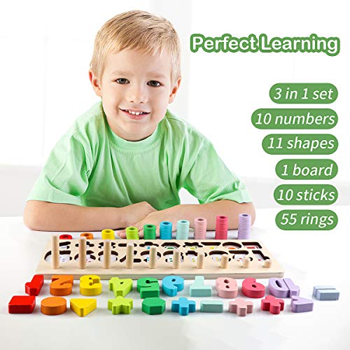 Wooden Number Shape Puzzles Sorting Montessori Toys for Toddlers Shape
