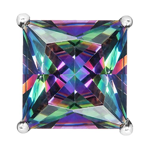 14K Solid White Gold Rainbow Mystic Cubic Zirconia Stud Earrings