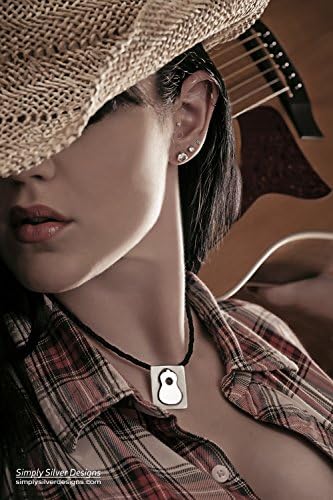 Music themed pendant - Guitar Jewelry - Unisex Sterling Silver Classical Guitar Pendant and 18 inches Leather Bolo Cord Necklace