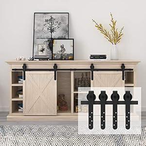 Homlux 6ft Double Cabinet Door Mini Barn Door Hardware Kits – Smoothly & Quietly – Simple & Easy to Install J Shape Hangers