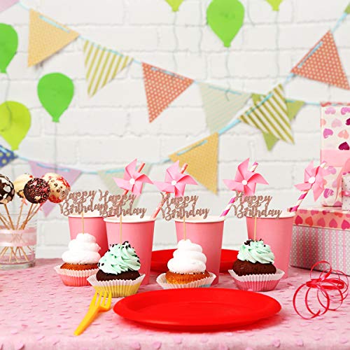 Donoter 48 Pcs Gold Glitter Happy Birthday Cupcake Toppers Cake Picks for Birthday Party Decoration Supplies (Rose Gold) - Thumbnail 3