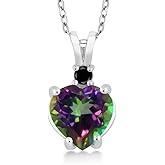 Gem Stone King 14K White Gold Heart Pendant set with 2.57 Ct Green Mystic Topaz Black Diamond