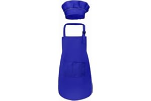 MEOGETY Kids Apron Chef Hat Sets Girls Boys for Cooking Painting Children's Bib Apron with Pockets for 6-13 Years