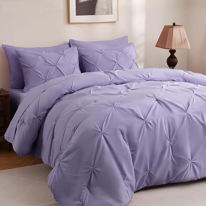 Comfort Collections Luxury Alford Alexander Pin Tuck Pinch Pleat Duvet Quilt Cover Reversible Diamond Bedding Set With Matching Pillowcases Lilac Single 137cm x 200cm Approximate