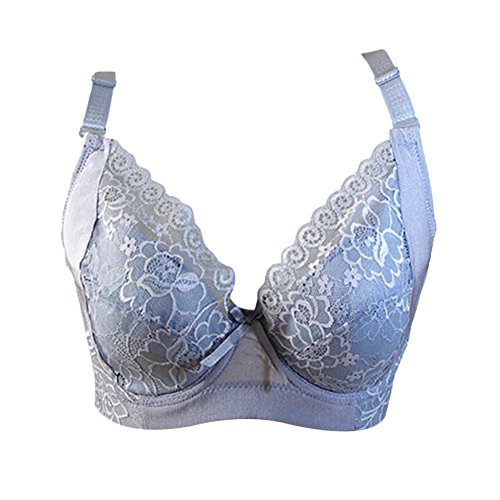 Women's Plus Size Push Up Bra Sexy Lace Full Cup Underwear Gather Adjustable Brassiere (44C, Gray)