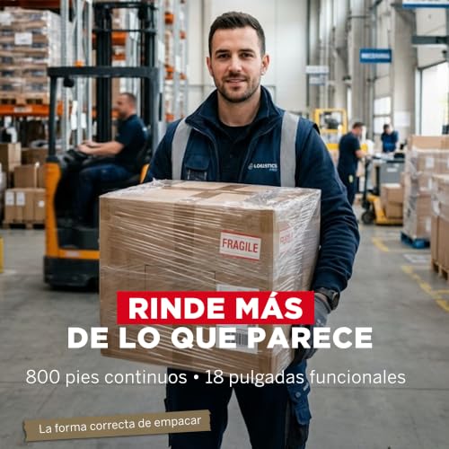 YUREX Emplaye Rollo Calibre 80 que Rinde Más con Menos Vueltas 18 pulgadas x800 pies para Empaque y Embalaje Protege Muebles Pallets en Mudanzas y Almacenaje sin Dejar Residuos Manual y Transparente